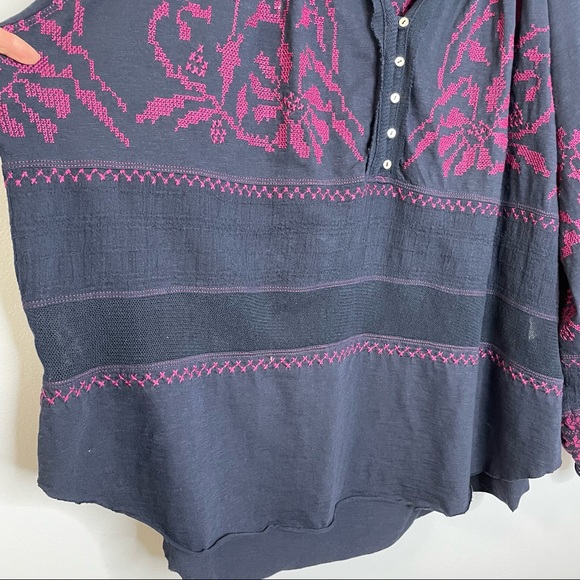 Free People Persuasion Balloon Sleeve Embroidered Peasant Top - Picture 7 of 10